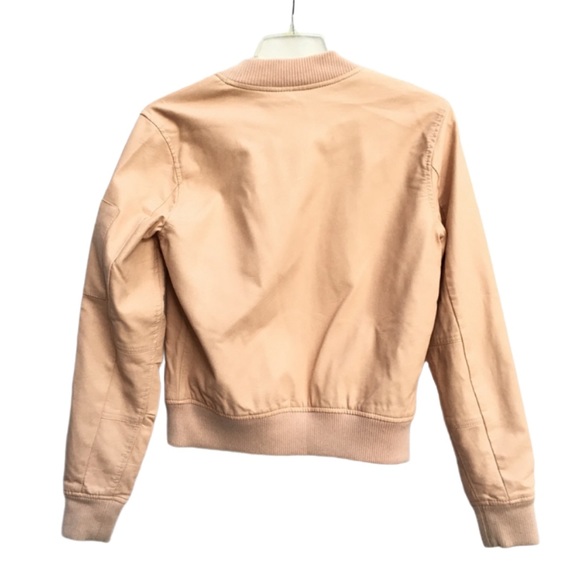 NWOT Large L Ci Sono By Cavalini Bomber Jacket Nude Vegan Faux Leather Women’s - Picture 2 of 6